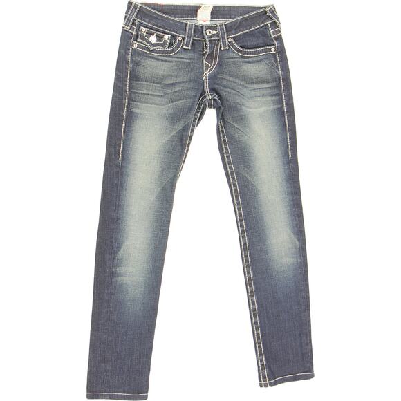 True Religion Jeans Stretch Dark Skinny Rhinestone Low Rise Denim Pants 29 - Picture 1 of 4